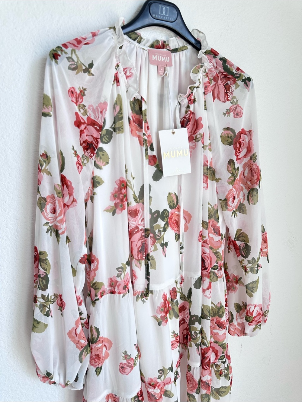 Show me your MUMU floral print puff sleeve mini dress NWT Large - Picture 5 of 11